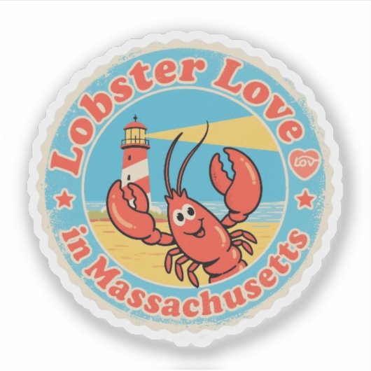 Retro Massachusetts Abzeichen_ Lobster mit Schiffr Aufkleber (Vorderseite)