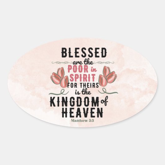 Retro Matthew 5:3 Tulips Wasserfarbe Ovaler Aufkleber (Vorderseite)