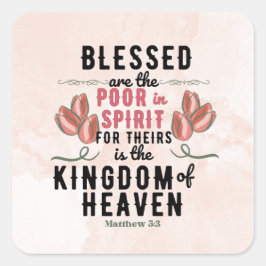 Retro Matthew 5:3 Tulips Wasserfarbe Quadratischer Aufkleber