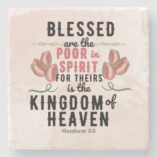 Retro Matthew 5:3 Tulips Wasserfarbe Steinuntersetzer (Vorderseite)