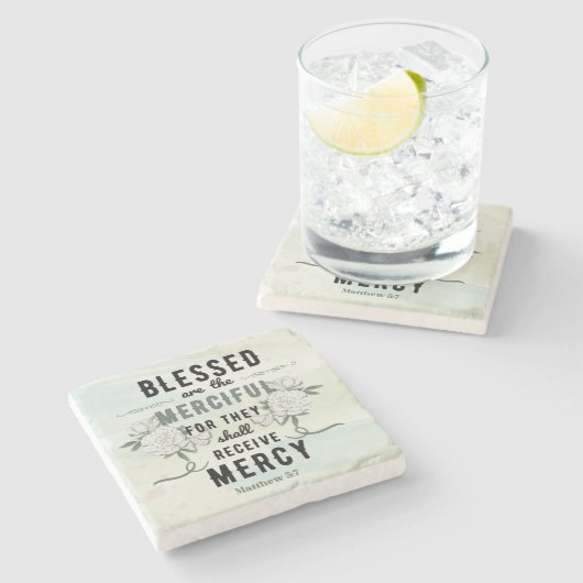 Retro Matthew 5:7 Bibelverse Steinuntersetzer (Seitenansicht)