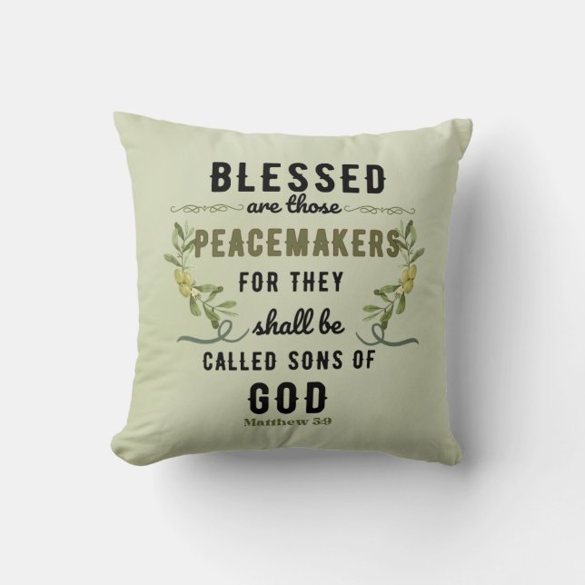 Retro Matthew 5:9 Olive Branch Watercolor Kissen (Vorderseite)