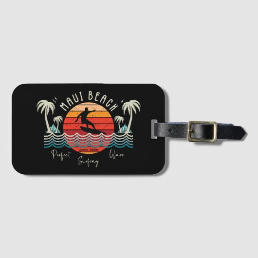 Retro Maui Beach Surfing Gepäckanhänger (Vorderseite (Horizontal))