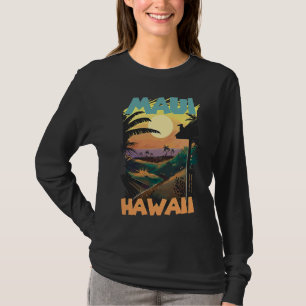 Retro Maui Hawaii Palmen Bäume Ozean Surfen T-Shirt
