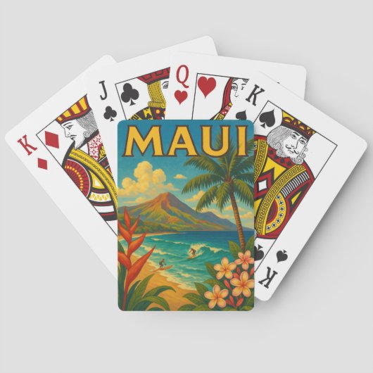 Retro Maui Hawaii Surfer Paradise Spielkarten (Rückseite)