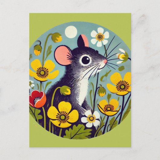 Retro-Maus mit Buttercup Postkarte (Vorderseite)