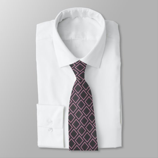 Retro Mauve Pink Squares on Dark Gray Neck Tie Krawatte (Gebunden)