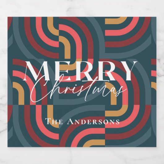 Retro Maximalist Geometric Aquamarin Christmas Schaumweinetikett (Einzelnes Label)
