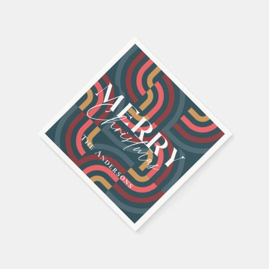 Retro Maximalist Geometric Aquamarin Christmas Serviette (Ecke)