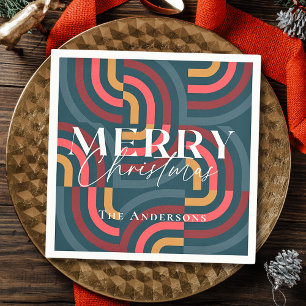 Retro Maximalist Geometric Aquamarin Christmas Serviette