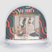 Retro Maximalist Geometric Navy Weihnachts-Foto Schneekugeln (Vorderseite)