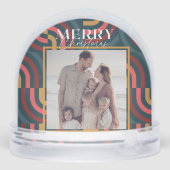 Retro Maximalist Geometric Navy Weihnachts-Foto Schneekugeln (Rückseite)