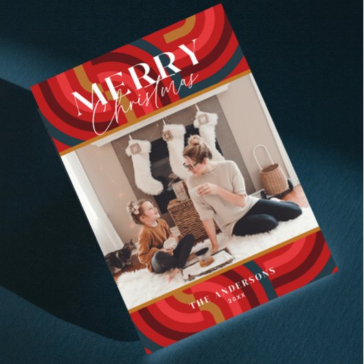 Retro Maximalist Geometric Red Christmas Foto Einladung