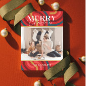 Retro Maximalist Geometric Red Christmas Foto Einladung