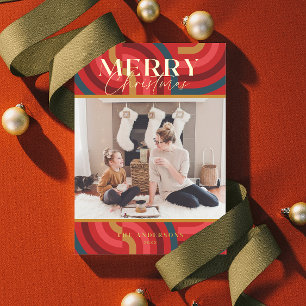 Retro Maximalist Geometric Red Christmas Foto Folien Feiertagskarte
