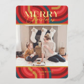 Retro Maximalist Geometric Red Christmas Foto Folieneinladung (Vorderseite)