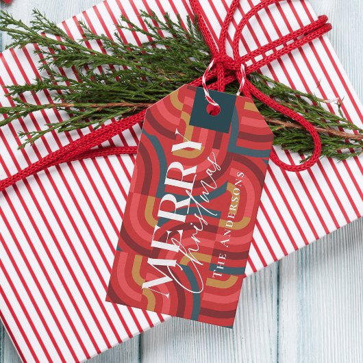 Retro Maximalist Geometric Red Christmas Geschenkanhänger