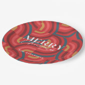 Retro Maximalist Geometric Red Christmas Pappteller (Schrägansicht)
