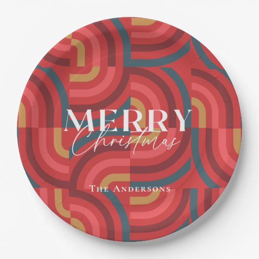 Retro Maximalist Geometric Red Christmas Pappteller (Vorderseite)