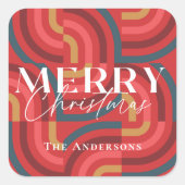 Retro Maximalist Geometric Red Christmas Quadratischer Aufkleber (Vorderseite)