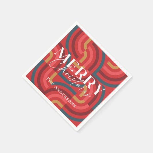 Retro Maximalist Geometric Red Christmas Serviette (Ecke)