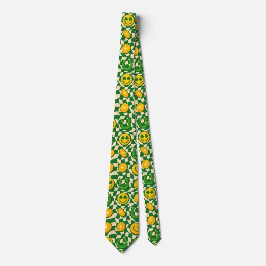 Retro-Maximalist-Schachbrett St. Patrick's Day Krawatte (Vorderseite)