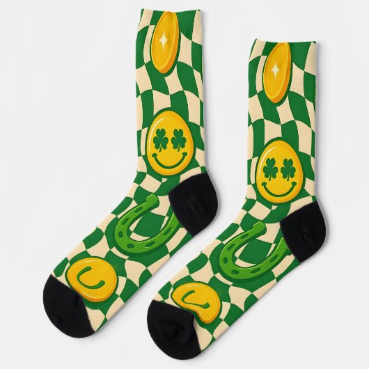 Retro-Maximalist-Schachbrett St. Patrick's Day  Socken (Linkes Detail)