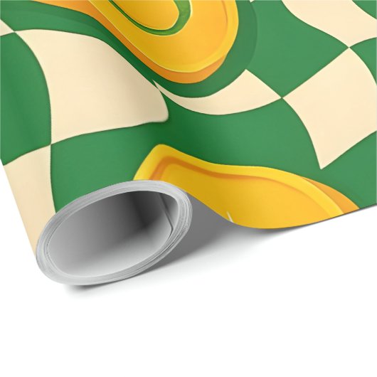 Retro-Maximalist-Schachbrettmuster zum St. Patrick Geschenkpapier (Rolleneckpunkt)