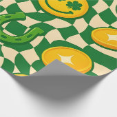 Retro-Maximalist-Schachbrettmuster zum St. Patrick Geschenkpapier (Ecke)