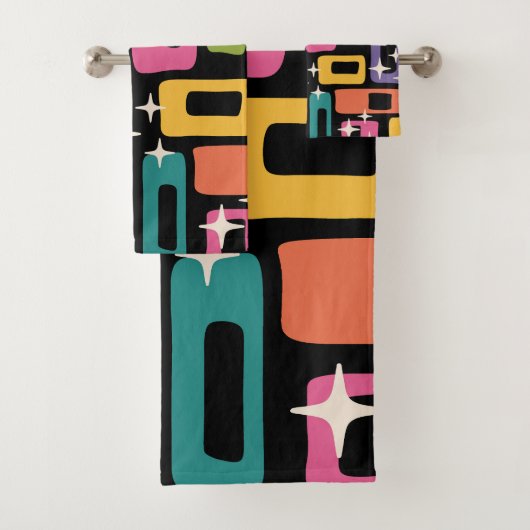 Retro-MCM-Abstraktes Muster des Atomzeitalters Badhandtuch Set (Insitu)