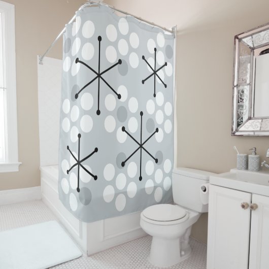 Retro MCM Dots Silver Duschvorhang (Beispiel)