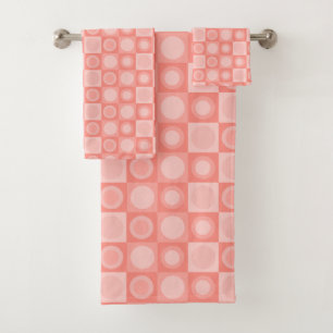 Retro MCM Geometrisches Muster Lachs rosa Badhandtuch Set