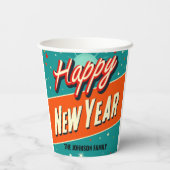Retro MCM glücklich Neues Jahr Pappbecher (Rückseite)