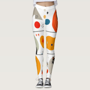 Retro MCM Schwarze Katze: Kosmische abstrakte Graf Leggings