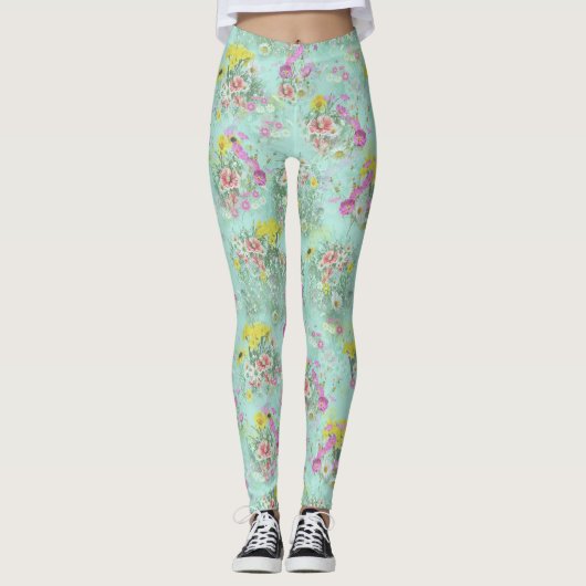 Retro Meadow Classic-Blume Leggings (Vorderseite)