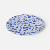 Retro Meadow Sketchy Floral Party Blue Delft Pappteller (Schrägansicht)