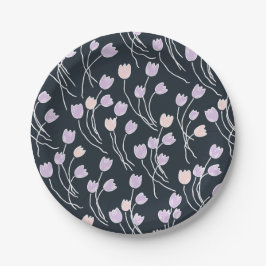 Retro Meadow Sketchy Floral Party Midnight Garden Pappteller