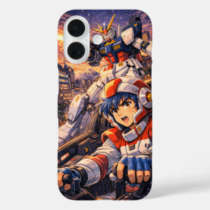 Retro-Mecha-Pilot-Stadt-Schlacht iPhone 16 Hülle