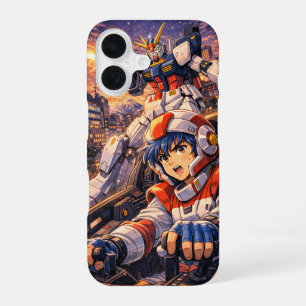 Retro-Mecha-Pilot-Stadt-Schlacht iPhone 16 Hülle