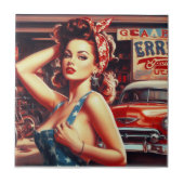Retro Mechanic Girl Fliese (Vorderseite)