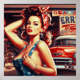 Retro Mechanic Girl Poster