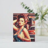 Retro Mechanic Girl Postkarte (Stehend Vorderseite)
