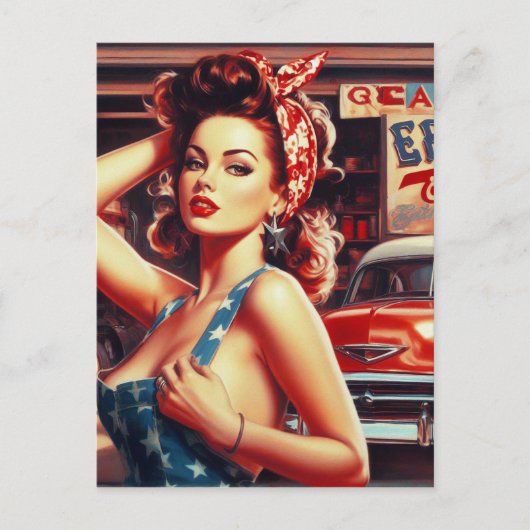 Retro Mechanic Girl Postkarte (Vorderseite)