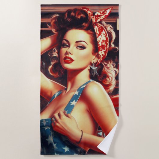 Retro Mechanic Girl Strandtuch (Vorderseite)