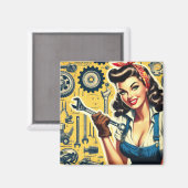 Retro-Mechaniker-Pin-up Magnet (Vorderseite/Rückseite)