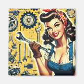 Retro-Mechaniker-Pin-up Magnet (Vorne)
