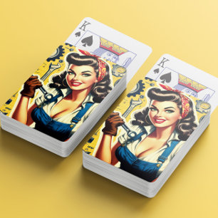 Retro-Mechaniker-Pin-up Spielkarten