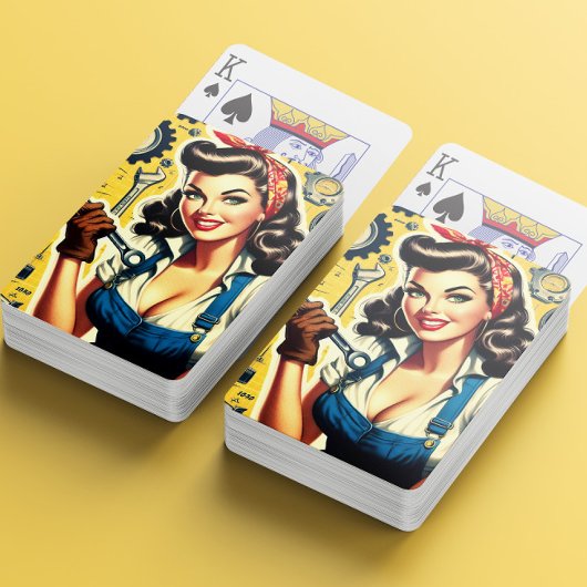 Retro-Mechaniker-Pin-up Spielkarten