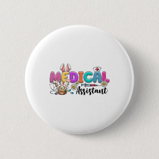 Retro Medical Istant Squad Bunny Nurses Osterschni Button (Vorderseite)