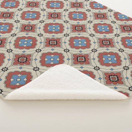 Retro Mediterranean Tile Pattern in Red, Beige Sherpadecke (3/4)